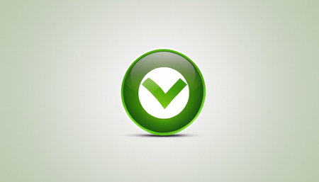 Green Check Mark Icon on Green Glossy Button. Vector Illustration.の素材