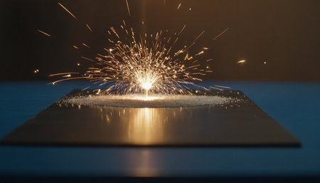 Metal cutting with sparks, close-up. Metal cutting with sparks.の素材