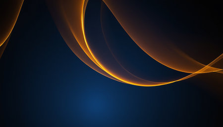 Dark abstract background with glowing golden lines, vector illustration eps10の素材