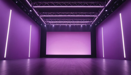 Purple stage background with spotlights, 3d render illustration.の素材