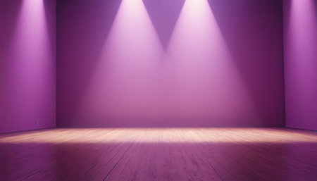 Purple wall with spotlights in an empty room. 3D renderingの素材