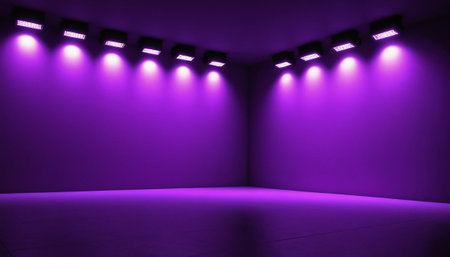 Purple stage background with spotlights and copy space. 3d renderの素材