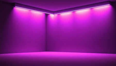 Purple wall with spotlights. Abstract background. 3d renderingの素材