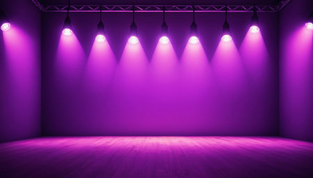 Purple stage background with spotlights. 3D Rendering.の素材