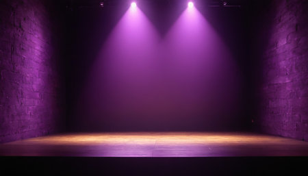 Purple stage background with spotlights. 3D Rendering.の素材