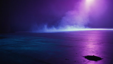 Dark street illuminated by neon light. Reflections on wet asphalt. Abstract dark backgroundの素材