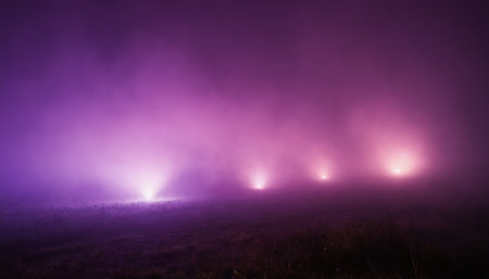 Foggy night in the meadow. Colorful foggy landscape.の素材