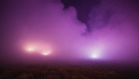 Foggy landscape at night with clouds and fog. Long exposure.の素材