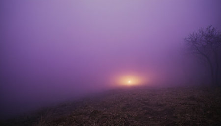 Foggy night in the woods. Foggy foggy landscape.の素材