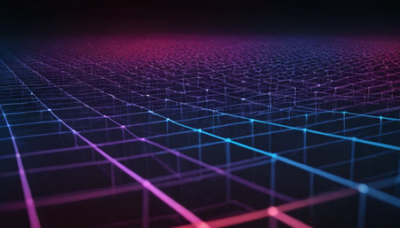 3d rendering of abstract digital technology wireframe with glowing particles.の素材