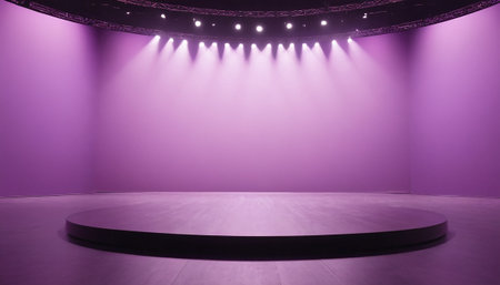 Purple stage with spotlights in the auditorium. 3d renderの素材