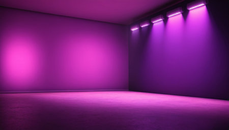 Purple empty room with spotlights, 3d render illustration.の素材