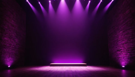 purple stage background with spotlights, 3d rendering mock upの素材