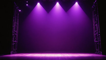 Stage Spotlight with Red and Purple Stage Lights. Stage Spotlight on Stage Backgroundの素材