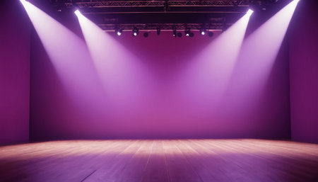 Purple stage background with spotlights and wooden floor. Stage backgroundの素材