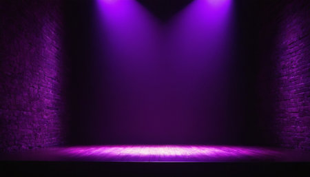 Purple stage with brick wall and spotlight. 3D Renderingの素材