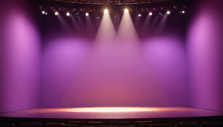 Stage Spotlight with Stage Podium Scene on Stage Background. Horizontal Imageの素材
