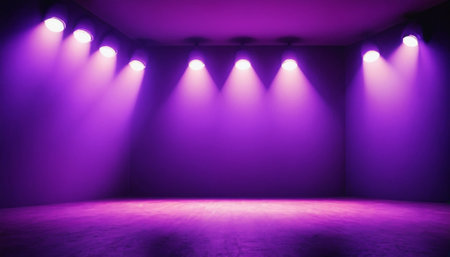 Purple stage with spotlights. Abstract background. 3d renderingの素材