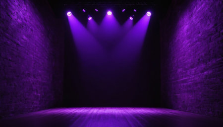 Purple stage background with spotlights. 3D Rendering.の素材