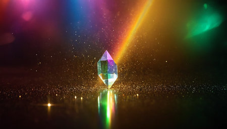 Gemstone crystal on black background. 3d render illustration.の素材