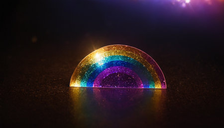 Rainbow crystal on black background. 3d illustration. Bokehの素材