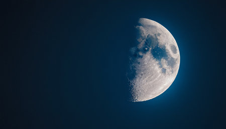 Half moon in the night sky. 3D Rendering. Copy space.の素材