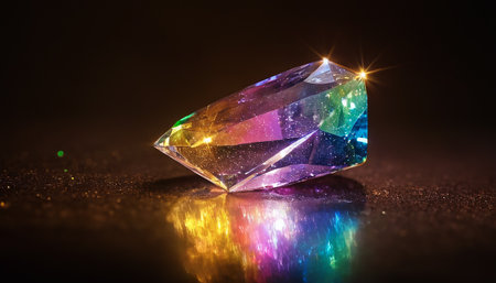 Gemstone on black background with colorful bokeh lights.の素材