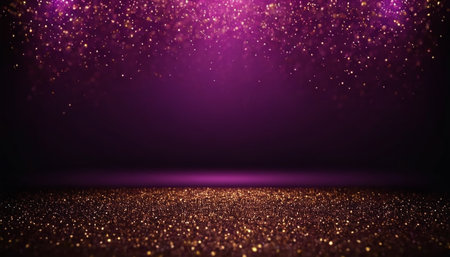 glitter vintage lights background. gold and purple. de-focusedの素材
