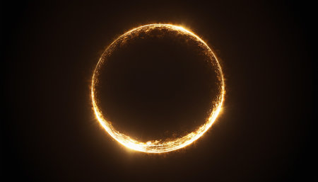 Circle with glowing lights on dark background. Glowing ring.の素材