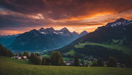 Panoramic view of the Swiss alps at sunset, Switzerlandの素材
