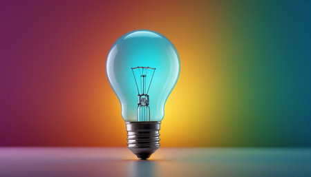 Idea concept with light bulb on colorful background. 3D renderingの素材