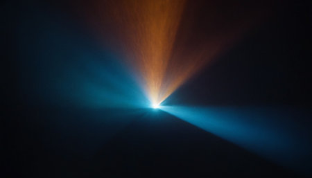 Blue and orange rays of light in the dark. Abstract background.の素材