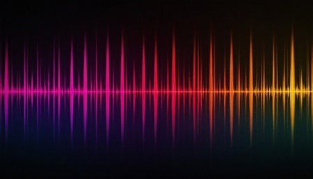 Colorful sound wave on black background. Audio equalizer. Vector illustrationの素材