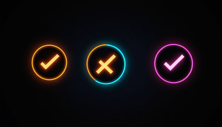 Check mark and cross signs on a black background. Vector illustration.の素材