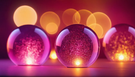 Christmas balls with burning candles on bokeh background, christmas decorationの素材