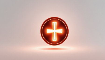 3d rendering of a medical symbol in neon light on a white backgroundの素材