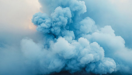 Smoke from the fire on a background of blue sky and cloudsの素材