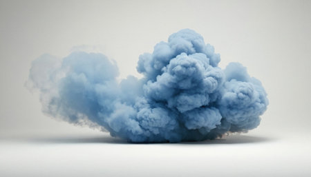 3D rendering of a blue cloud of smoke on a white backgroundの素材