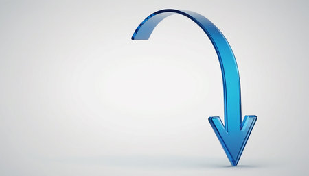 Blue arrow on white background, 3D rendering. Computer digital drawing.の素材