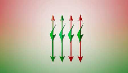 3d rendering of arrows in different directions on a gradient background.の素材