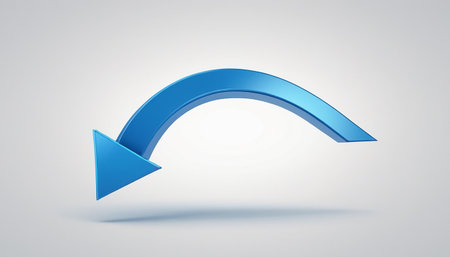 3D rendering of blue arrow in white background with shadow and shadowの素材