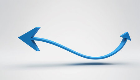 Blue arrow on white background. 3D rendering. Computer digital drawing.の素材