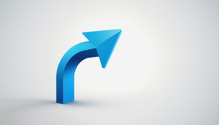 Blue arrow icon in white background, 3D rendering, computer generated imagesの素材