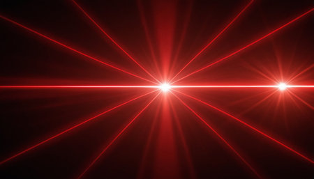 Abstract red light rays on a dark background. 3D Renderingの素材