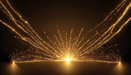 abstract background with golden sparks and lines on a dark background.の素材