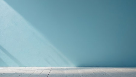 Empty room with blue wall and wooden floor. 3d rendering.の素材