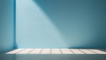 Empty room with blue wall and sunlight. 3D Rendering.の素材