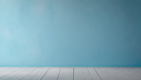 Empty room with blue wall and wood floor, 3d render.の素材