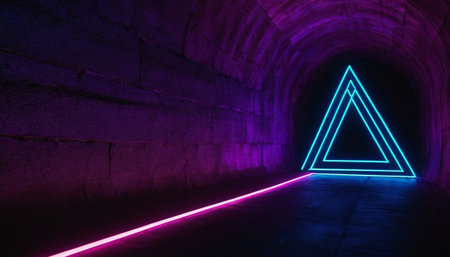 3D abstract background with neon lights. 3d illustration of neon tunnelの素材