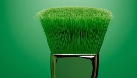 Paintbrush with green grass on a green background. Close-upの素材